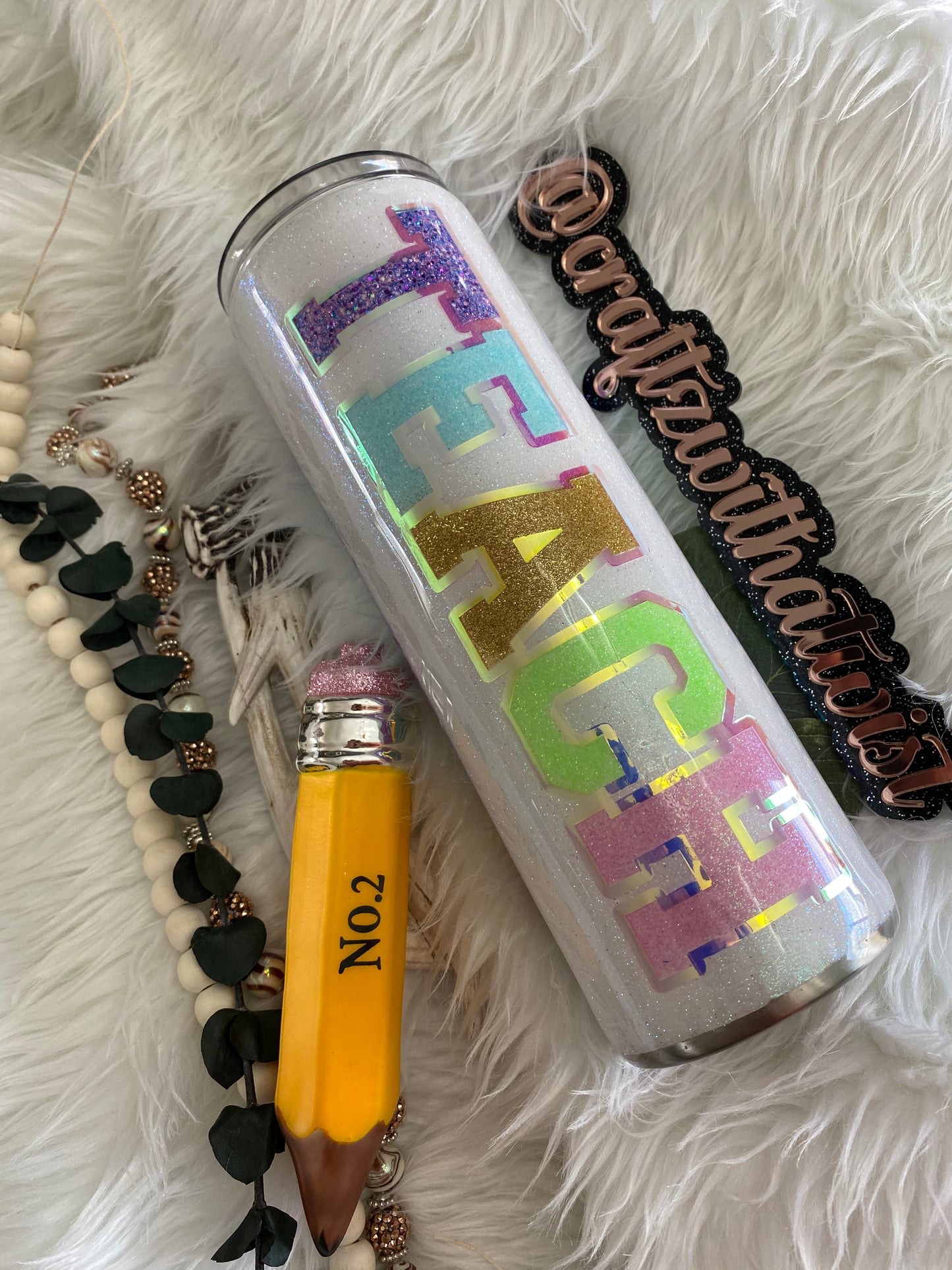 Peek a Boo Teach Rainbow Pencil | Birthday & Gift Idea | 30 Ounce Tumbler