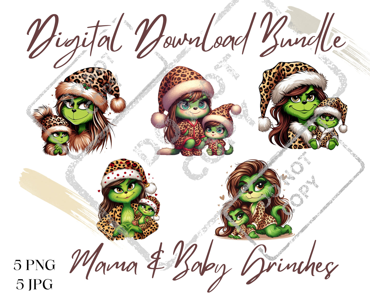 Mama and Baby Grinches Bundle | Sublimation | Stickers | Grinch Lovers | PNG | JPG | 5 Download Files