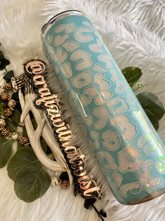 Handmade Teal Blue Peekaboo Cheetah Print Glitter | Birthday & Gift Idea | 30 Ounce Tumbler