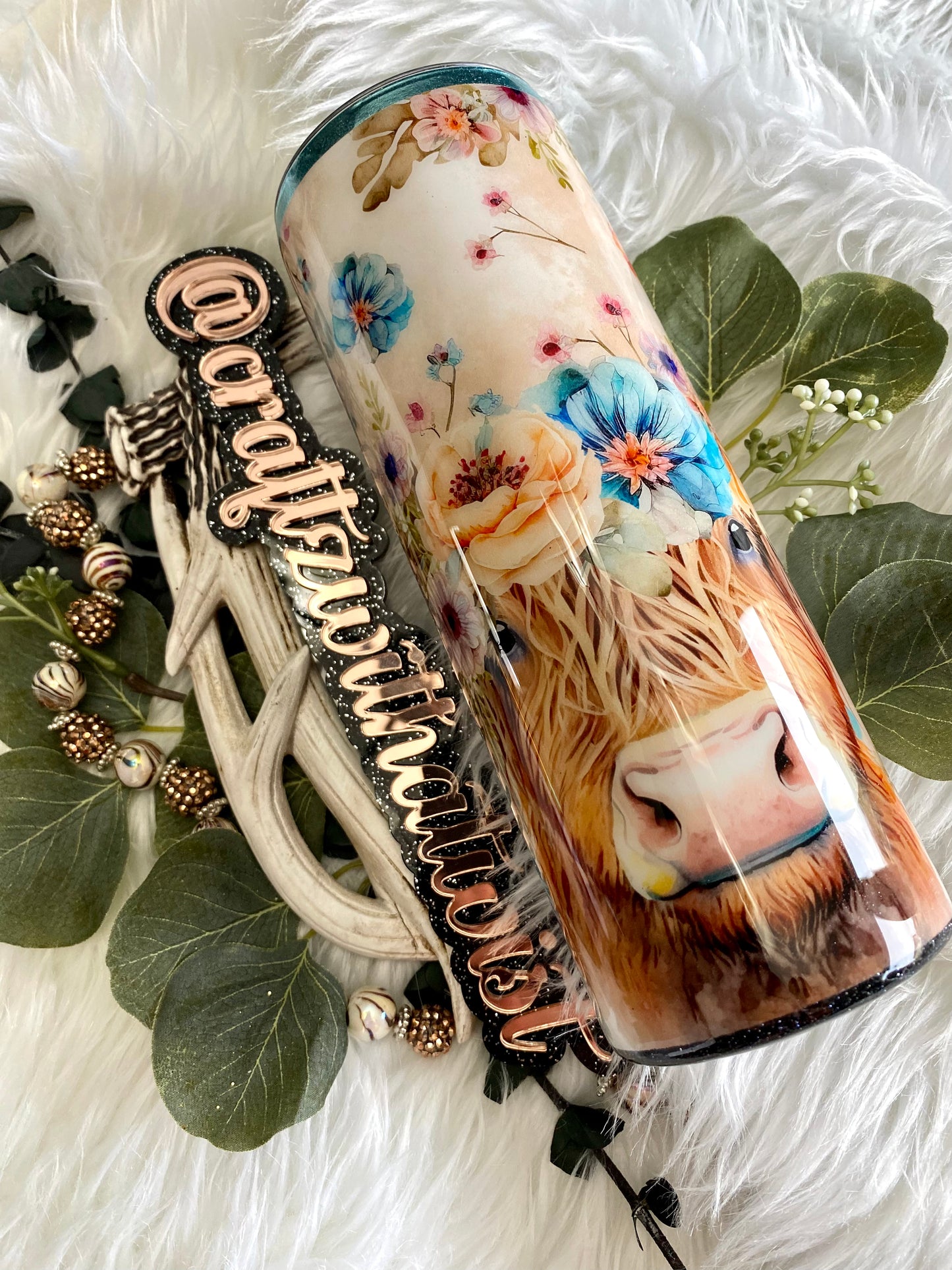 Handmade Cowhide Flowers | Birthday & Gift Idea | 20 Ounce Tumbler