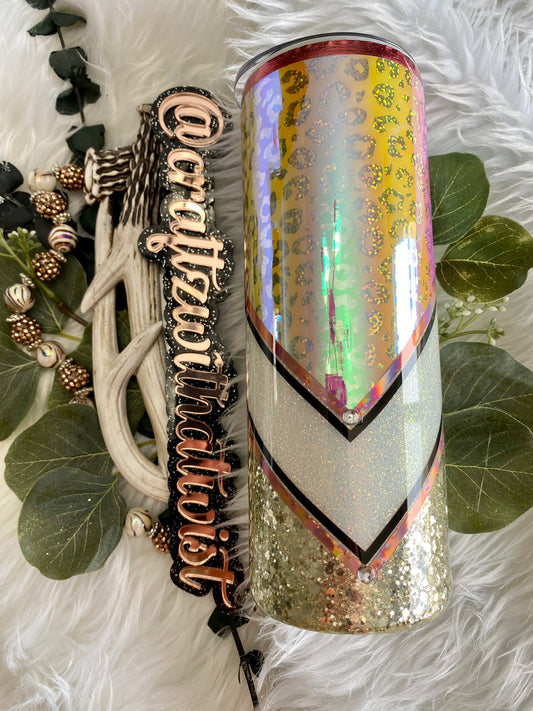 Handmade Leopard Glitter Double V | Birthday & Gift Ideas | 20 Ounce Tumbler