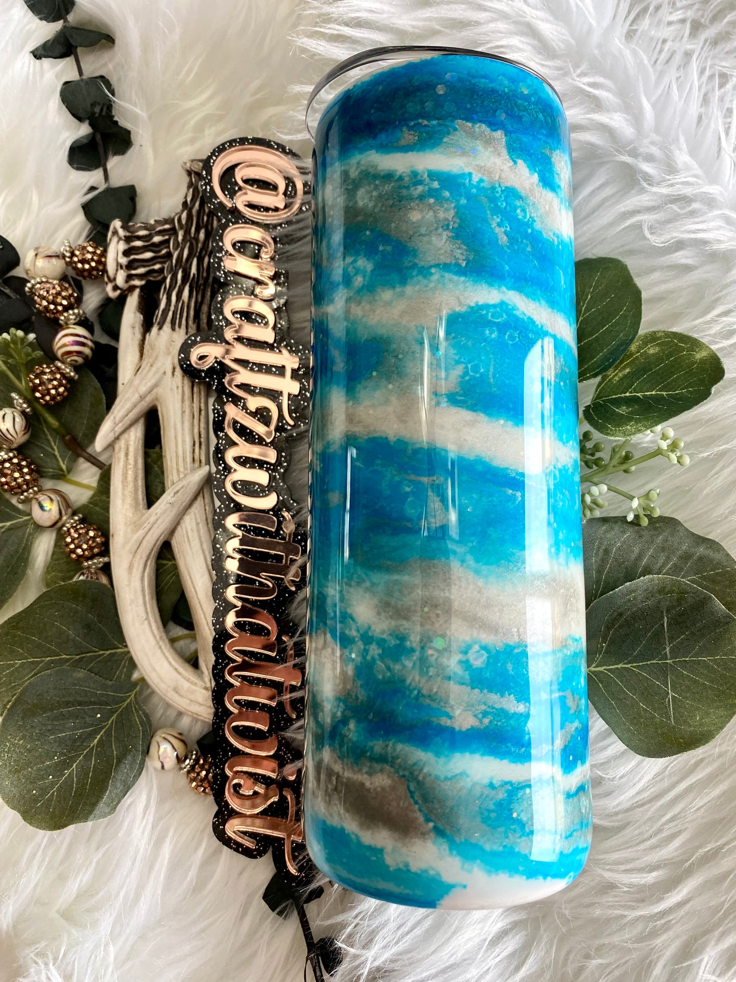 Handmade Ocean, Blue, White & Silver Beachy Glitter | Birthday & Gift Idea 20 Ounce