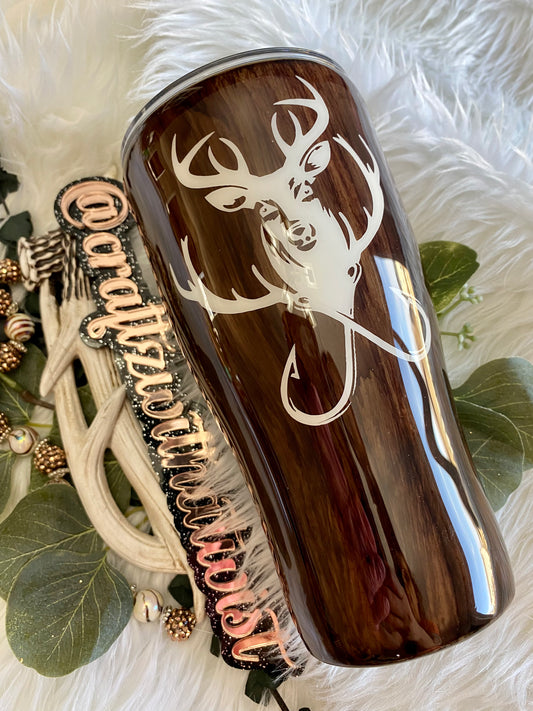 Handmade Deer Hunting & Fishing | Wood Inked | Birthday & Gift Idea | 30 Ounce