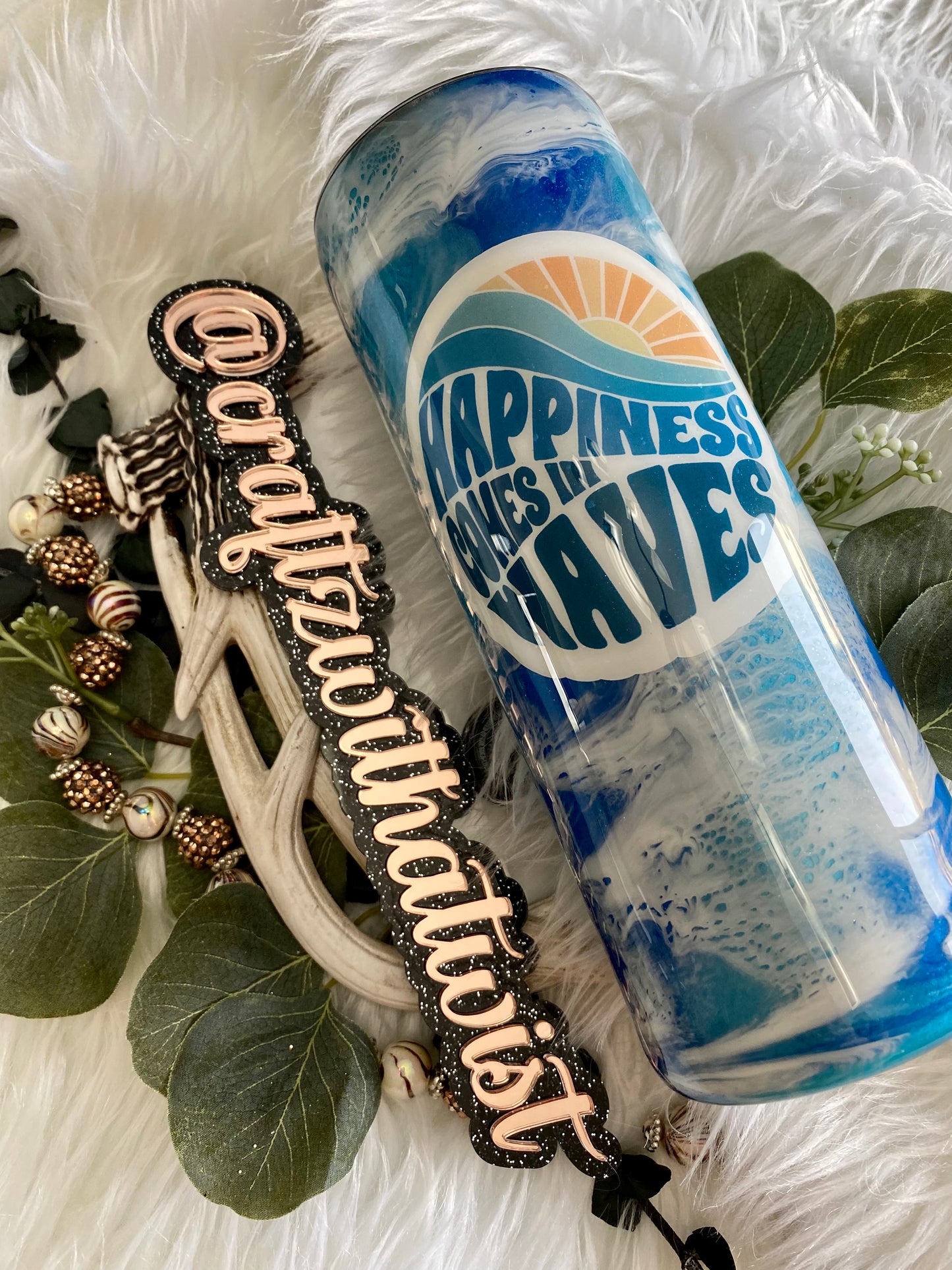 Handmade Happiness Comes In Waves | Birthday & Gift Idea | 20 Ounce Tumbler