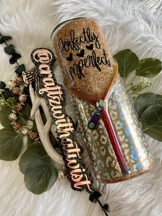 Handmade Perfectly Imperfect Zipper | Glitter 20 Ounce Tumbler | Birthday & Gift Idea