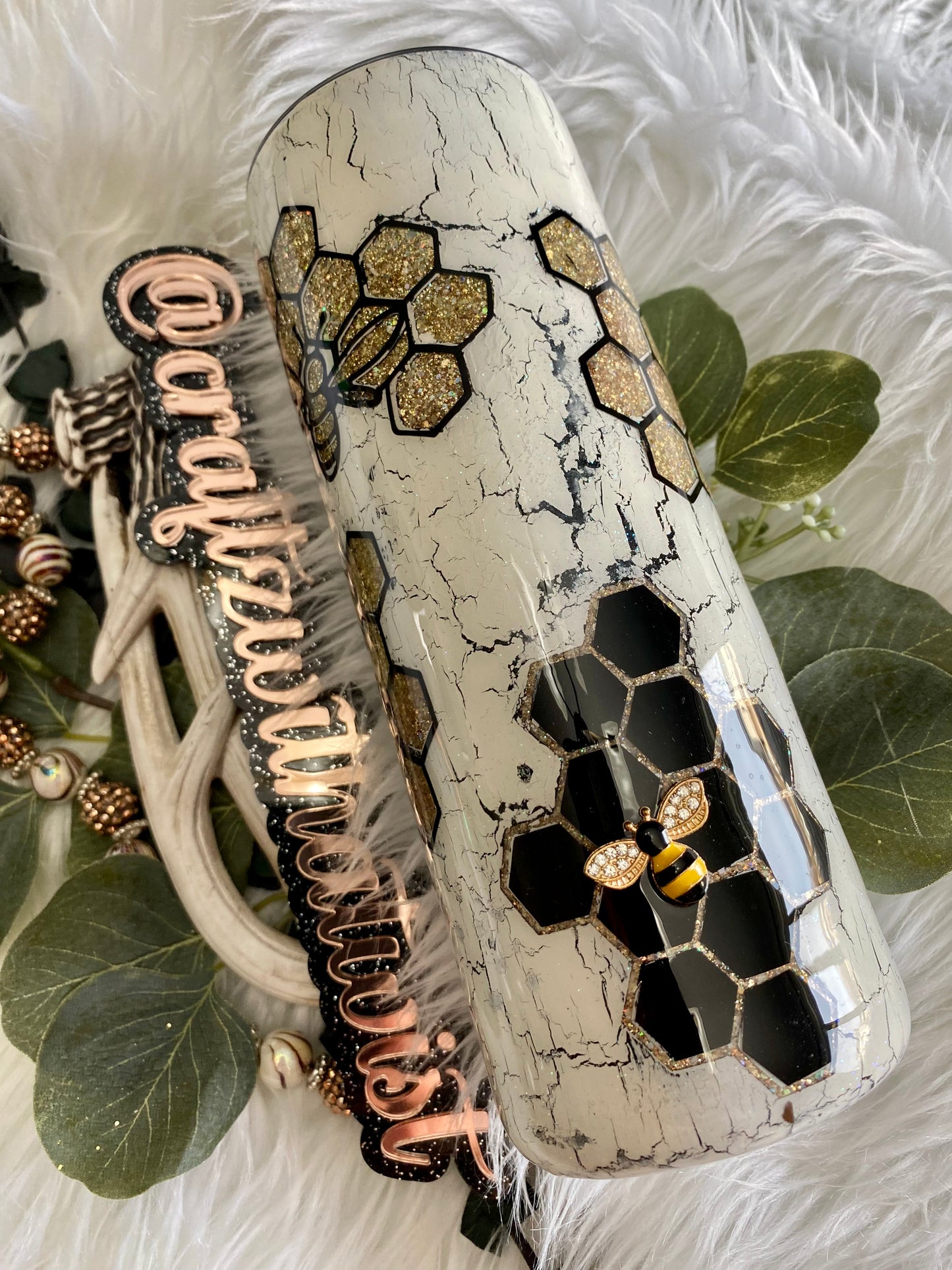 Handmade Birch Tree Honeycomb Peekaboo Charm Bee Tumbler