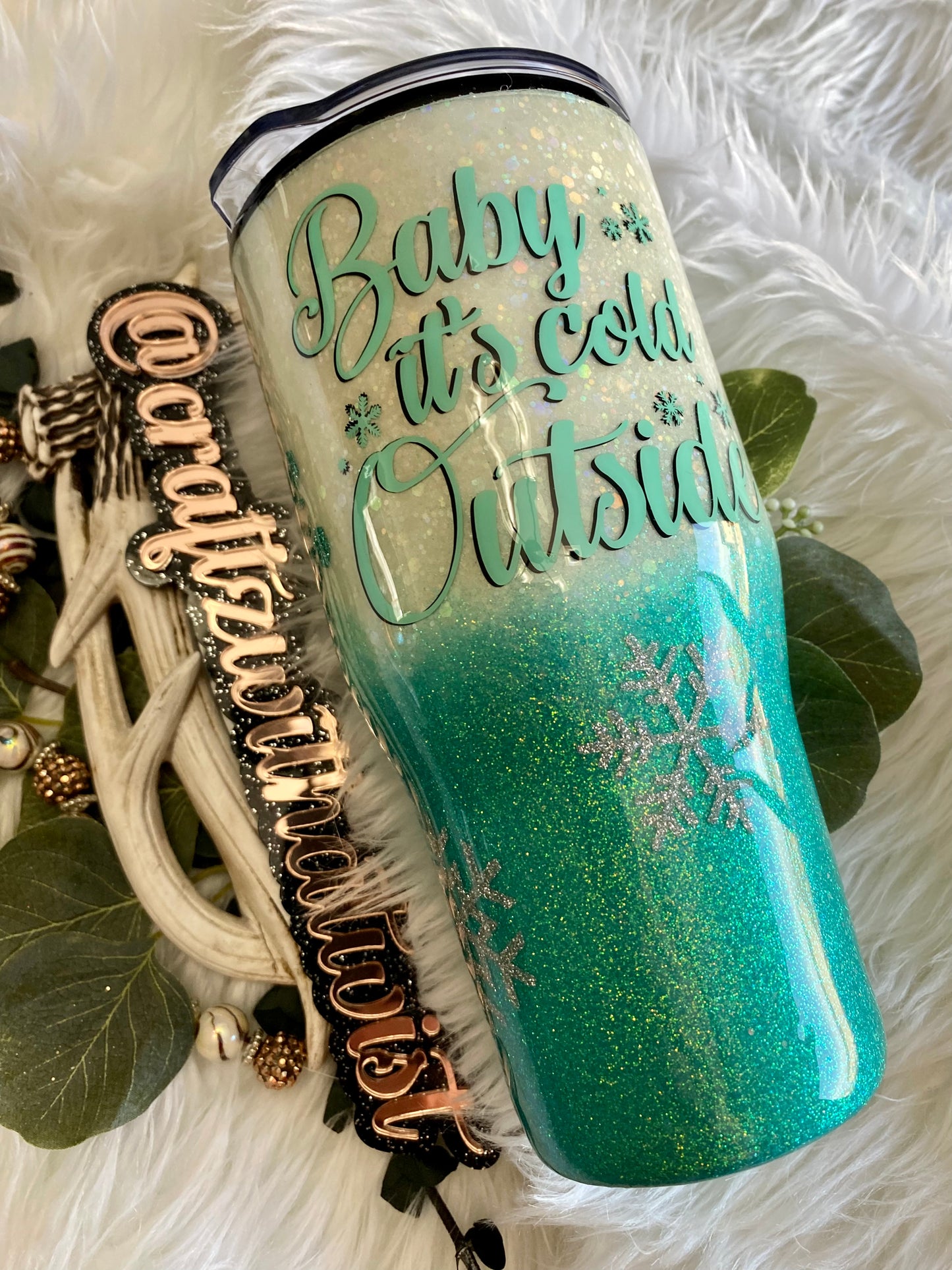 Handmade | Baby its Cold Outside | Glitter 30 Ounce Tumbler | Birthday & Gift Idea