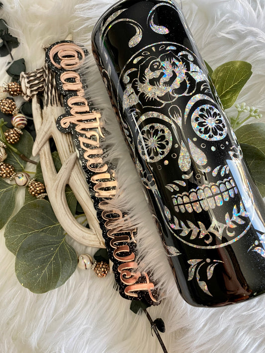 Handmade PeekaBoo Beautiful Disaster Sugar Skull Tumbler | Birthday & Gift Idea