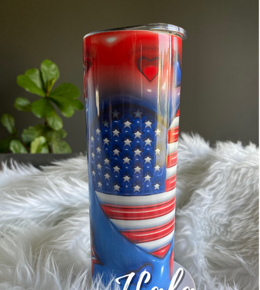 American Heart & Stars 3D Art | Birthday & Gift Idea | 20 Ounce Tumbler